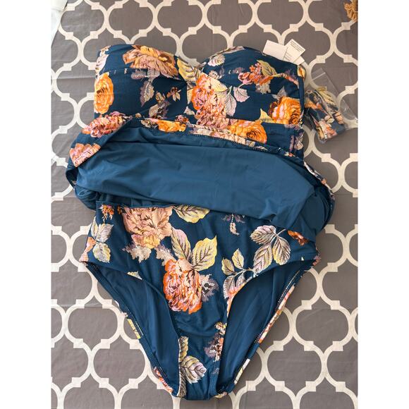 Nwt JANTZEN Women's Blue Vamp Tapestry One Piece Swim Dress Size 10 - Picture 10 of 10